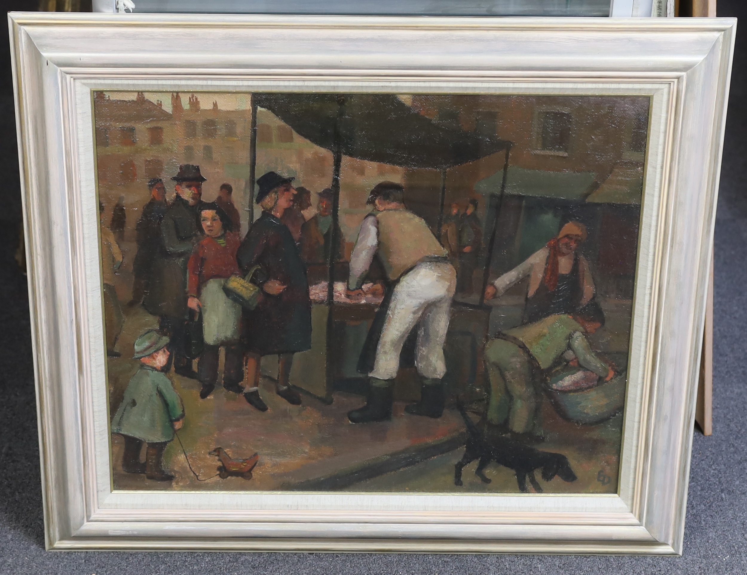 Eric Doitch (Austrian, 1923-2000), Camberwell Market, oil on board, 50 x 60cm
